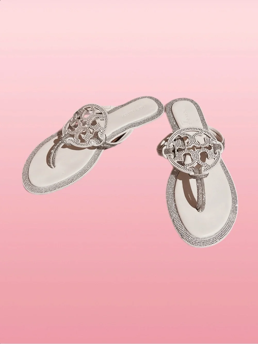 Tory Burch White Crystal-Embellished Thong Sandals